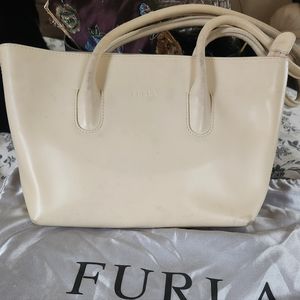 Furla cream small leather tote bag